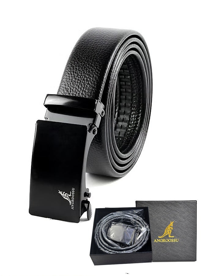 ANGROOSSU Men's Faux Leather Belt Pin Buckle Belt (Black) - Image 1