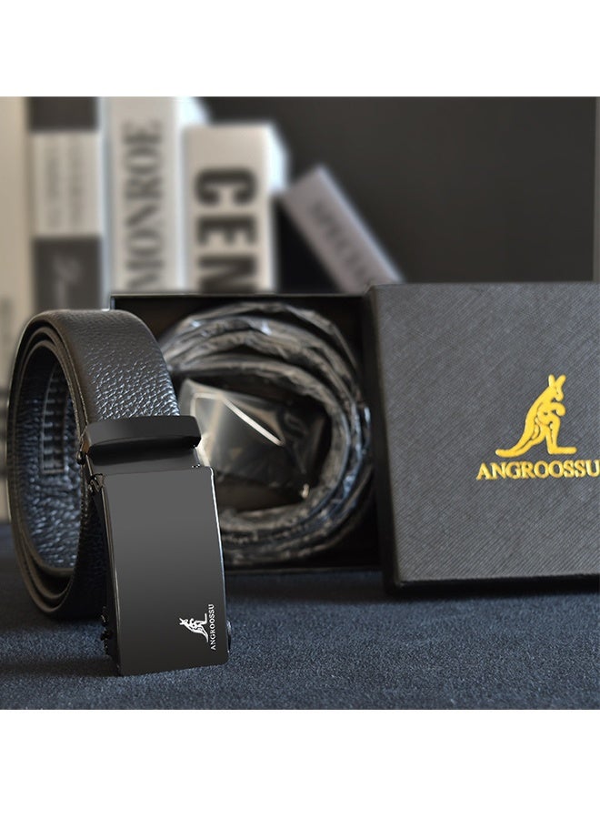 ANGROOSSU Men's Faux Leather Belt Pin Buckle Belt (Black) - Image 3