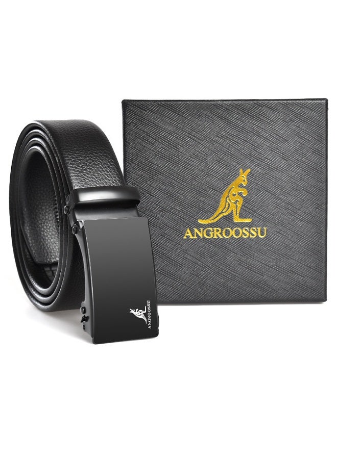 ANGROOSSU Men's Faux Leather Belt Pin Buckle Belt (Black) - Image 2