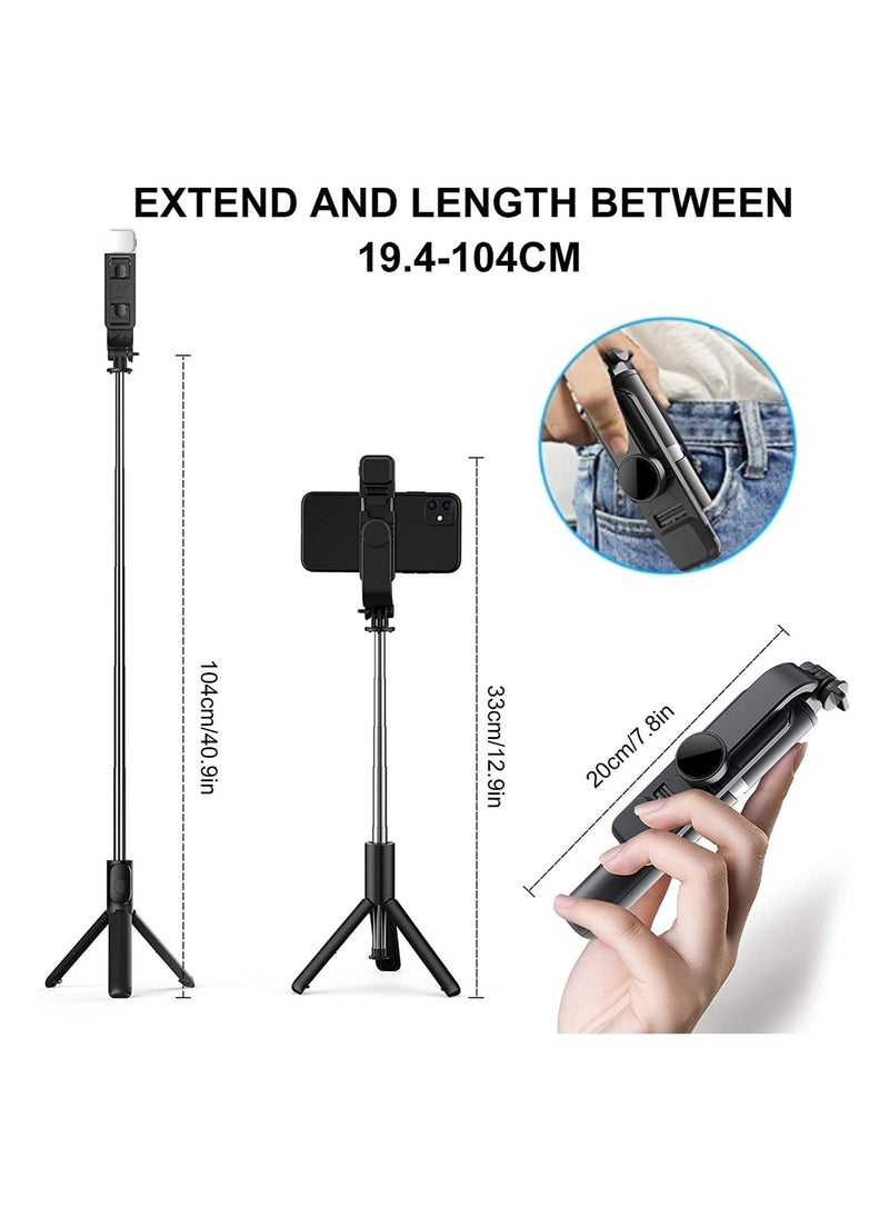 ELTRAZONE - Selfie Stick, Wireless Bluetooth Selfie Stick Tripod with Remote, Aluminum Alloy Selfie Stick with Fill Light, Compatible with iPhone 13 12 11 Pro XS Max XR X 8 7 - Image 1