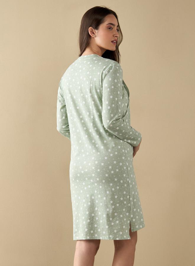 سبلاش فيڤ قميص نوم تمريض بطبعات نجوم شاملة بأكمام طويلة - Image 3
