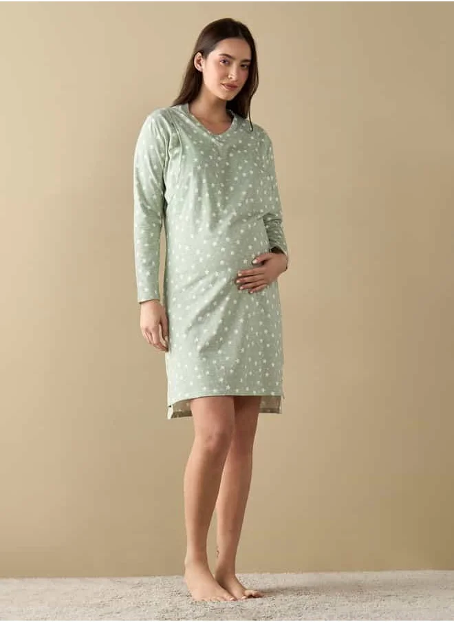 فاف All-Over Star Print Nursing Sleepshirt with Long Sleeves