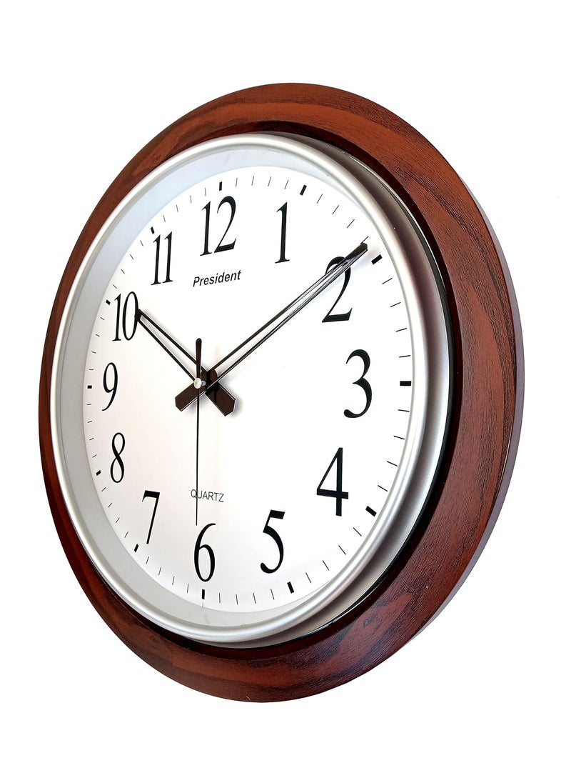 KEDAR KEDAR President Wooden Look Round Big Size Sweep Silent Movement Wall Clock for Living RoomBedroomOffice  - Image 1