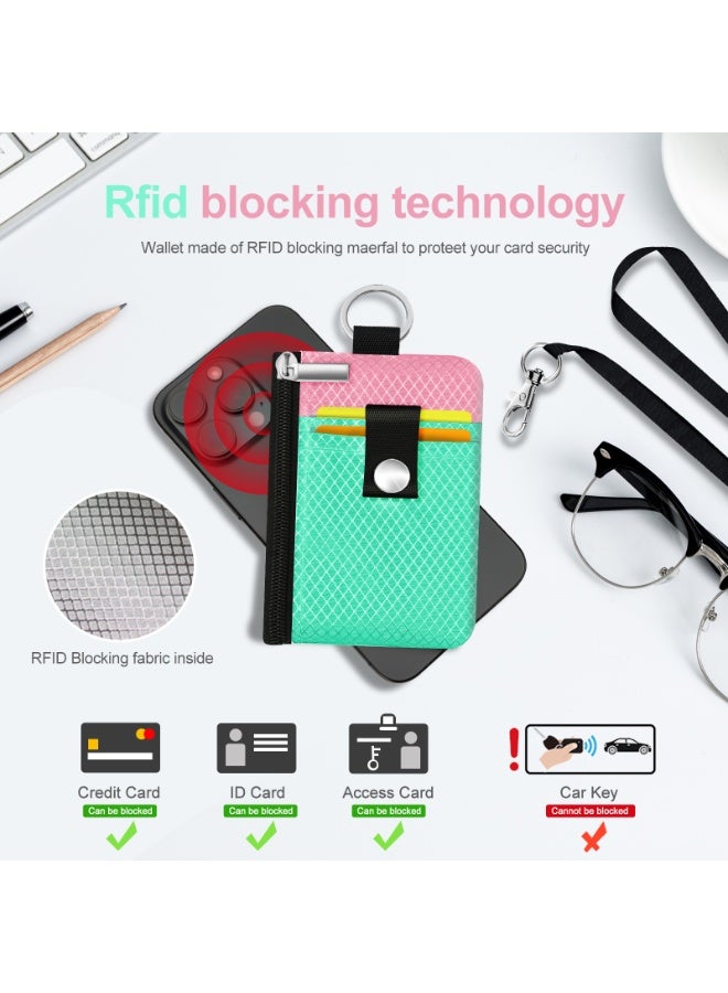 Minimalist RFID Blocking Small Wallet with ID Window,WaterResistant Zip Id Case Wallet with Lanyard Keychain for Cards,Cash,Travel,Women,Men - Image 4