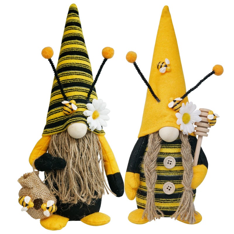 KnomeKo KnomeKo Bumble Bee Gnome Plush Spring Honeybee Decor Mr and Mrs Gnomes Plush Tomte Elf World Bee Day Figurine for Rustic Farmhouse Tiered Tray 