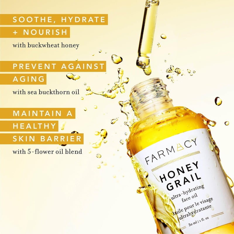 Farmacy Honey Grail Hydrating Face Oil - Nourishing Oil for Skin & Hair - Infused with Sea Buckthorn, Rosehip & Buckwheat Honey to Moisturize & Maintain a Healthy Skin Barrier (30ml) - Image 2
