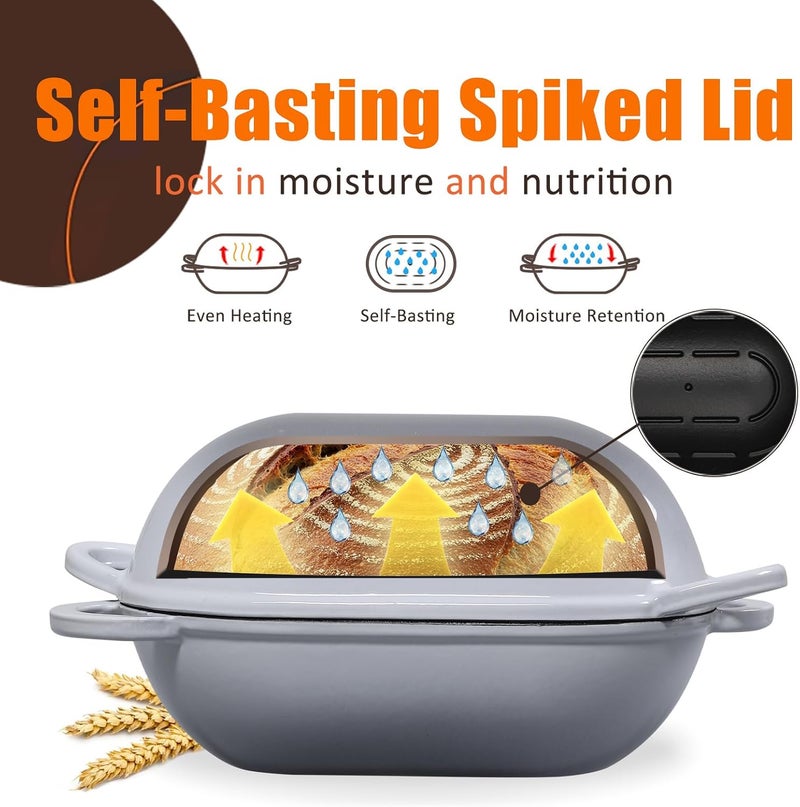 NSIRONS Enameled Cast Iron Sourdough Bread Oven, 5 QT Loaf Cast Iron Bread Pan with Lid, Oval Dutch Oven for Homemade Bread Baking, Meatloaf Pan with Lid (Light Gray) - Image 5