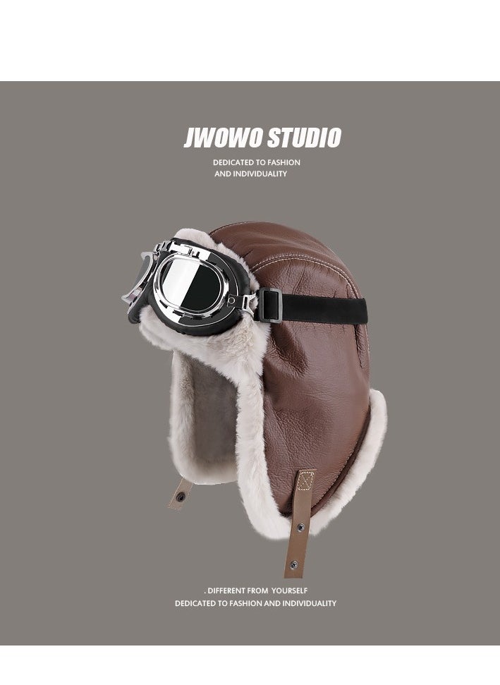 Generic - Trapper Hat Winter Hats for Men Aviator Hat with Goggles Fur Hunting Hat with Fur Ear Flaps - Image 1