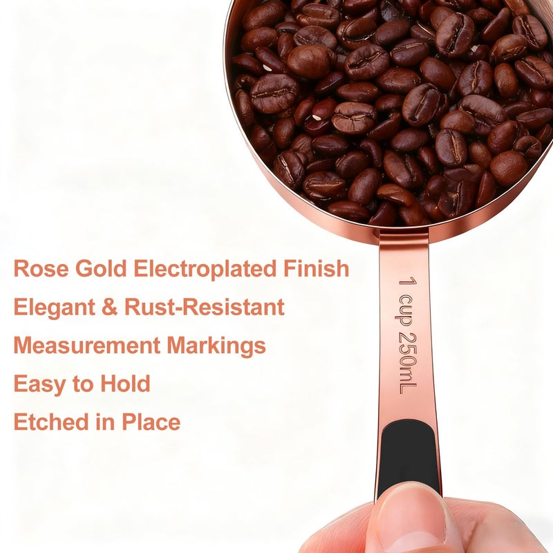 Bopei Measuring Cups and Spoons Set, Rose Gold Plated Stainless Steel 10 Piece for Cooking and Baking (5 Cups + 5 Spoons RoseGold) - Image 4