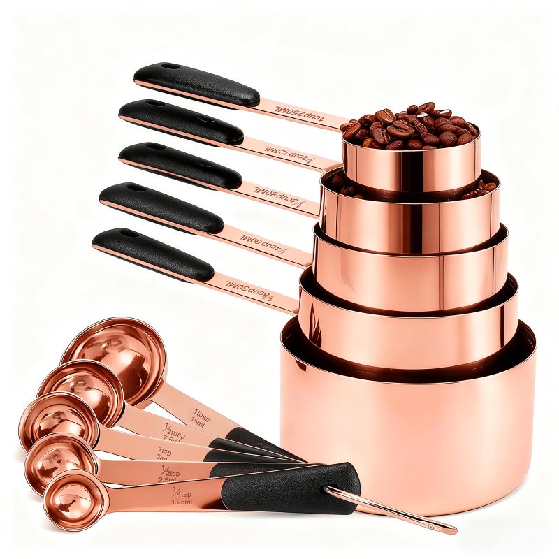 Bopei Measuring Cups and Spoons Set, Rose Gold Plated Stainless Steel 10 Piece for Cooking and Baking (5 Cups + 5 Spoons RoseGold) - Image 1