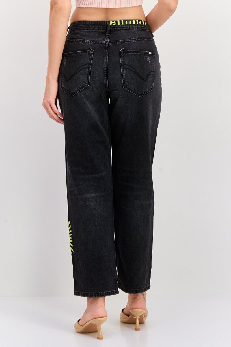 ONLY Women Boy Friend Textured No Stretch Jeans, Wash Black - Image 3
