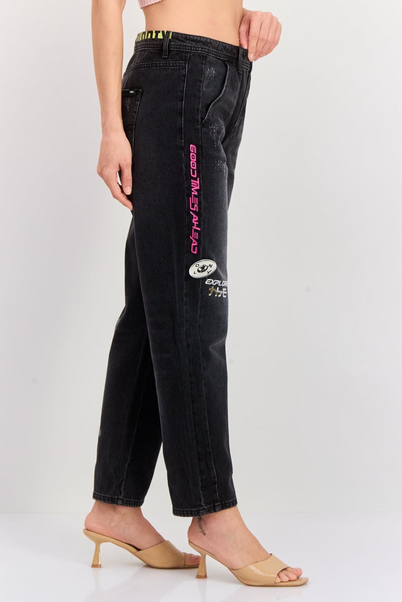 ONLY Women Boy Friend Textured No Stretch Jeans, Wash Black - Image 2