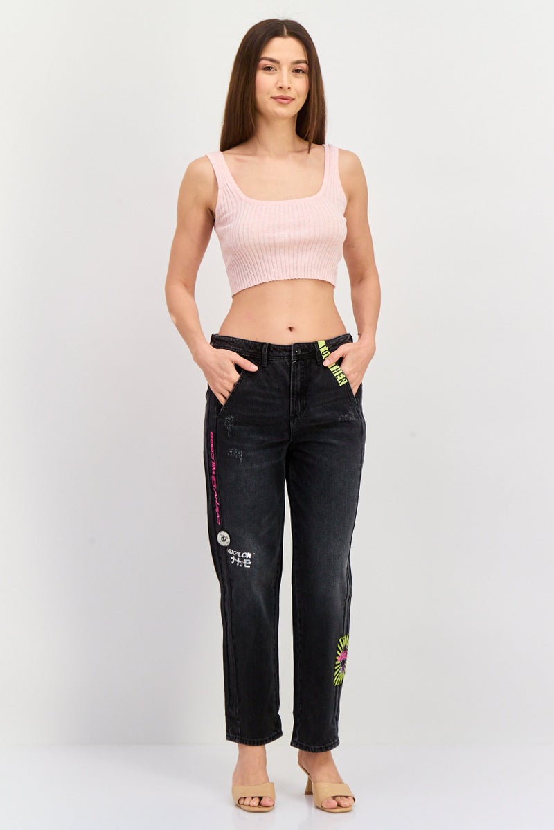 ONLY Women Boy Friend Textured No Stretch Jeans, Wash Black - Image 4