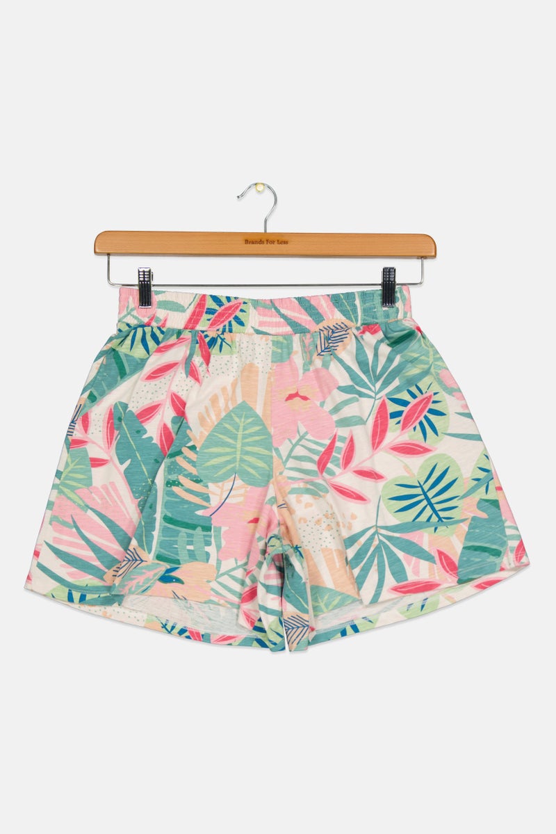 Cool Club Kids Girls Allover Printed Basic Shorts, Green Combo - Image 1
