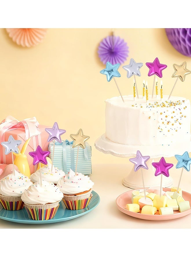 50 Pcs Star Cupcake Toppers 5 Colors Glitter Star Cupcake Picks Mini Cake Toppers for Food Decoration Holiday Birthday Party Cake Decorations Wedding DIY Dessert Baby Shower Eid Gatherings - Image 2