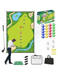 BlueFire Premium Golf Chipping Practice Mat Set with Golf Club – 47”x70” Sticky Golf Training Mat for Indoor & Outdoor Use – Includes 20 Adhesive Balls, Tee, Scorecard, Carry Bag – Perfect Golf Game for Kids, Adults, Backyard, Parties & Simulators  - Image 1