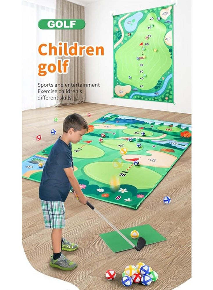 BlueFire Premium Golf Chipping Practice Mat Set with Golf Club – 47”x70” Sticky Golf Training Mat for Indoor & Outdoor Use – Includes 20 Adhesive Balls, Tee, Scorecard, Carry Bag – Perfect Golf Game for Kids, Adults, Backyard, Parties & Simulators - Image 2