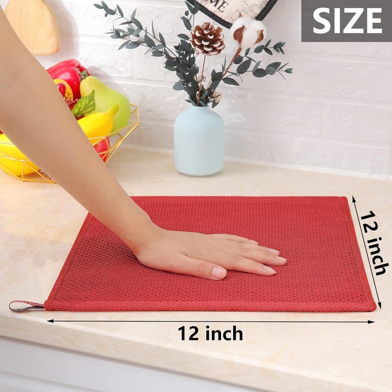 Homaxy 100% Cotton Waffle Weave Kitchen Dish Cloths, Ultra Soft Absorbent Quick Drying Dish Towels, 12 x 12 Inches, 8-Pack, Brick Red - Image 5