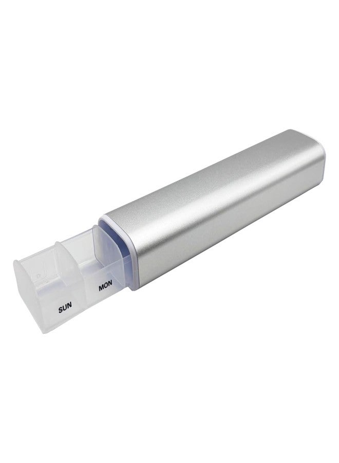 EZY DOSE Slide Pill Organizer, Stylish Medication Storage Case with Durable BPA-Free Plastic with Aluminum Exterior, Large 7-Day Weekly Compartments, Tablets, Vitamins, Compact, 9-Inch, Gray - Image 1