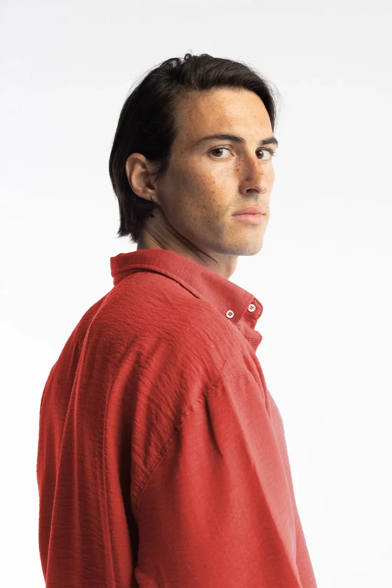 Giesto Red GIESTO Oversized Button-Up Long Sleeve Shirt for Men | Best Price UAE
