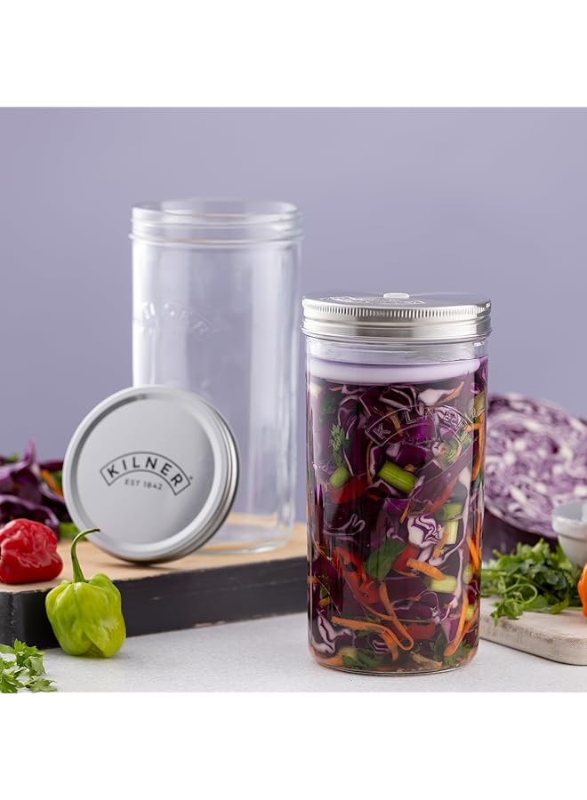 Kilner 1 Litre Fermentation Jar Set Wide Mouth Glass Jar With Silicone Valve Lid, Ceramic Weights & Recipe Booklet, Ideal For Small Batch Fermentation - Image 4