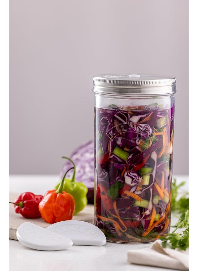 Kilner 1 Litre Fermentation Jar Set Wide Mouth Glass Jar With Silicone Valve Lid, Ceramic Weights & Recipe Booklet, Ideal For Small Batch Fermentation - Image 3