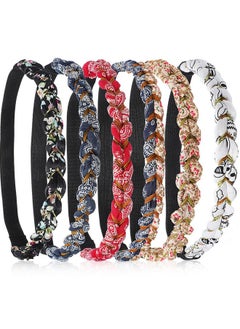 Chuangdi 6 Pieces Braided Floral Headbands Adjustable Braid Flower Hairband Elastic Stretch Fabric Braided Head Bands Hair Accessory For Girls Women Hair Styling  - Image 1