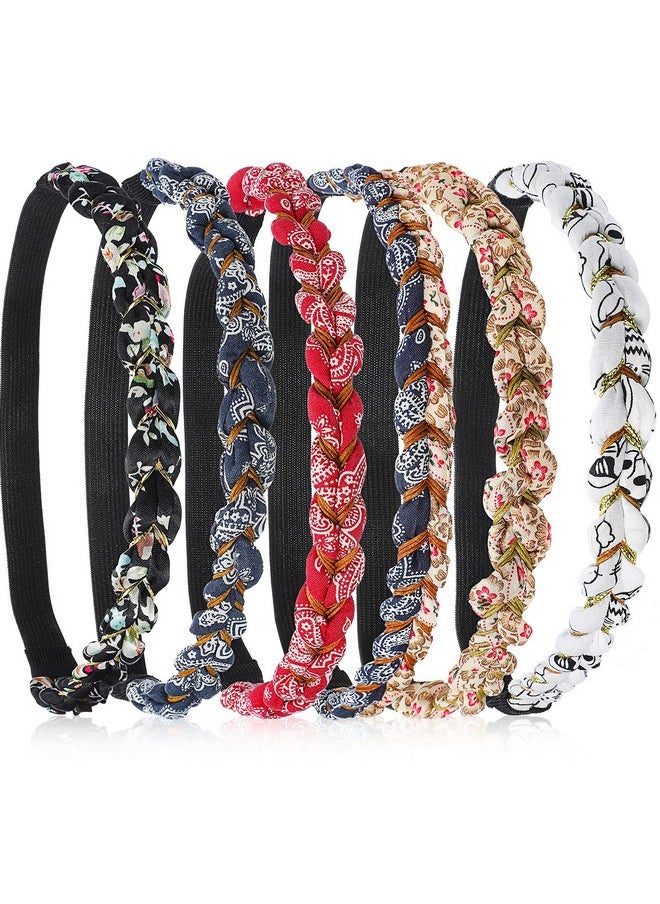 Chuangdi 6 Pieces Braided Floral Headbands Adjustable Braid Flower Hairband Elastic Stretch Fabric Braided Head Bands Hair Accessory For Girls Women Hair Styling  - Image 2