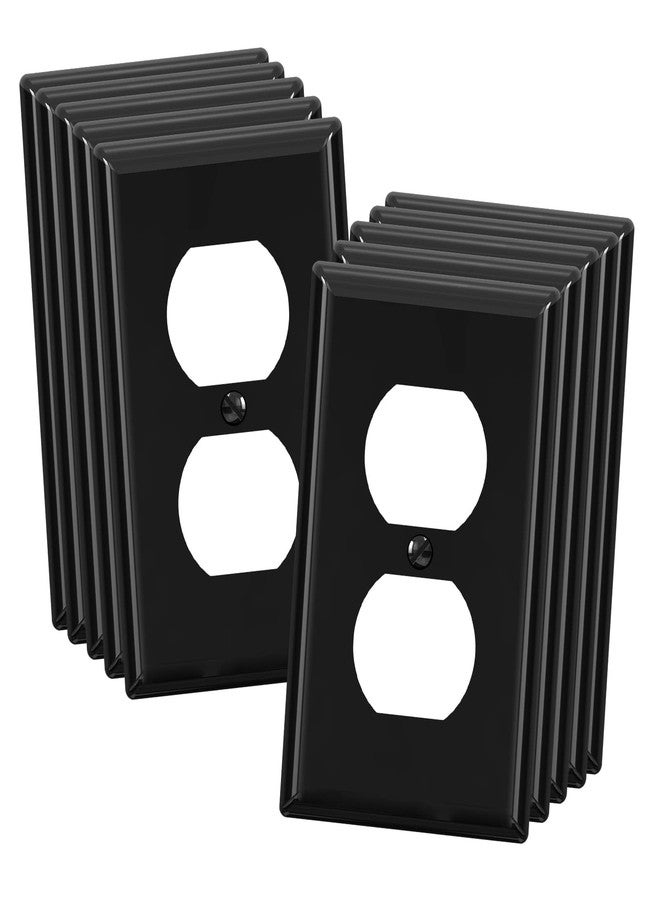 ELEGRP Duplex Receptacle Wall Plate, 1-Gang Standard Size Wall Outlet Covers, Unbreakable Polycarbonate Dual Outlet Faceplates Covers, UL Listed, Color-matched Screws Included (10 Pack, Glossy Black) - Image 1