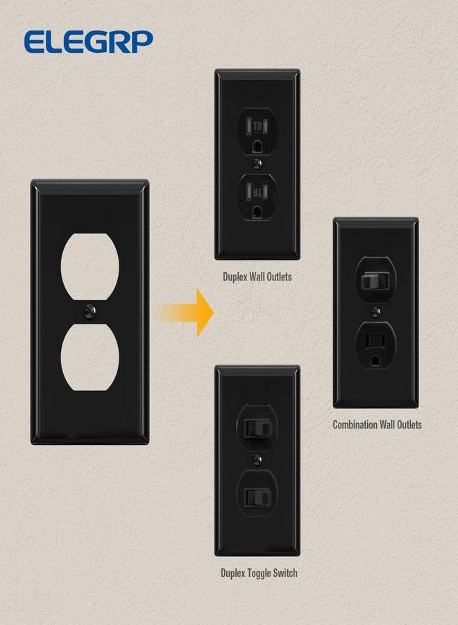ELEGRP Duplex Receptacle Wall Plate, 1-Gang Standard Size Wall Outlet Covers, Unbreakable Polycarbonate Dual Outlet Faceplates Covers, UL Listed, Color-matched Screws Included (10 Pack, Glossy Black) - Image 4