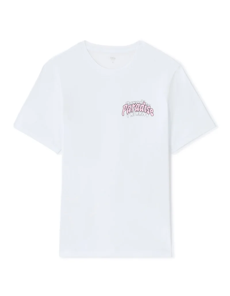Celio  Neunir Optical White Short Sleeves Tshirt for Men | Best Price UAE