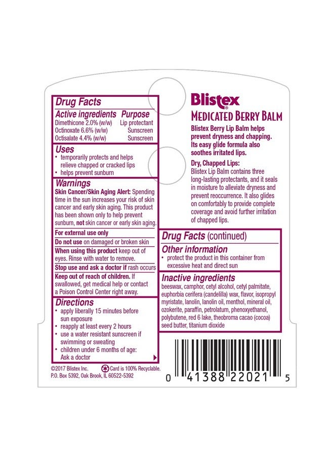 Blistex Medicated Lip Balm, Spf 15, Berry 0.15 Oz (Pack Of 2) - Image 2