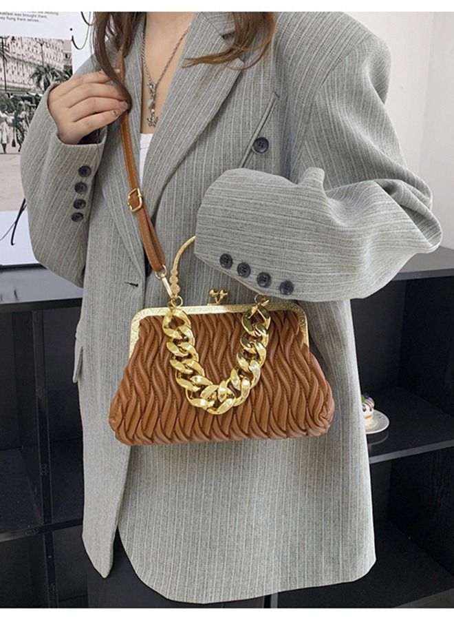Aethvive Ladies Ruched Kiss Lock Clutch Purse Thick Gold Chain Top Handle Evening Bag Removable Adjustable Shoulder Crossbody Bag Formal Handbag for Eid Wedding Prom Banquet Daily Dating - Image 3
