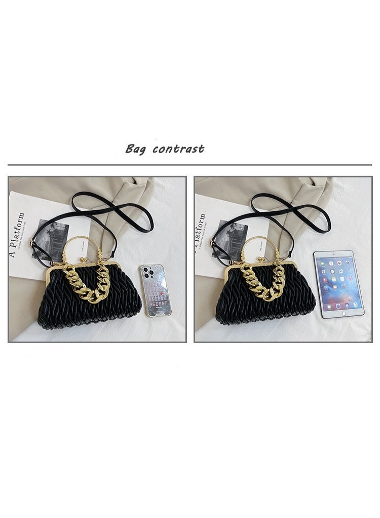 Aethvive Ladies Ruched Kiss Lock Clutch Purse Thick Gold Chain Top Handle Evening Bag Removable Adjustable Shoulder Crossbody Bag Formal Handbag for Eid Wedding Prom Banquet Daily Dating - Image 5