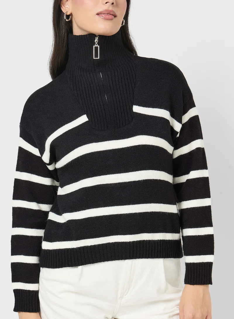 Ginger Half Zip Ribbed Stripe Sweater