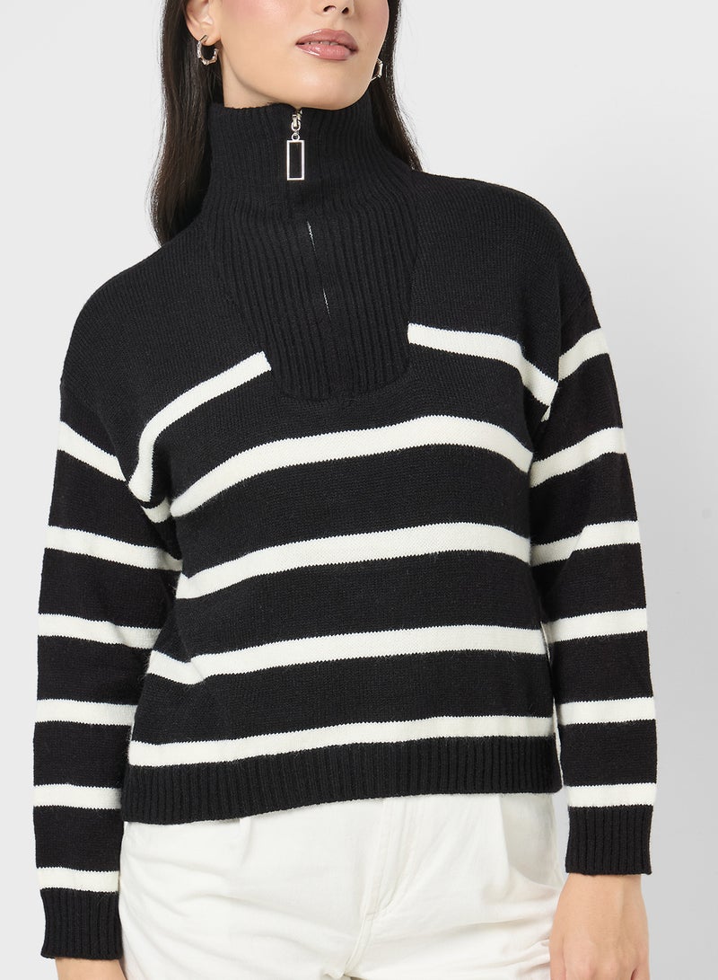 جينجر كنزة بياقة بسحاب وخطوط مضلعة - Image 3