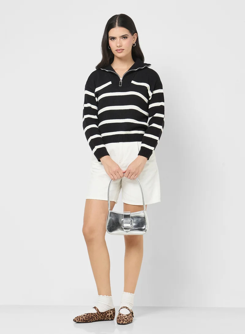 Ginger Half Zip Ribbed Stripe Sweater