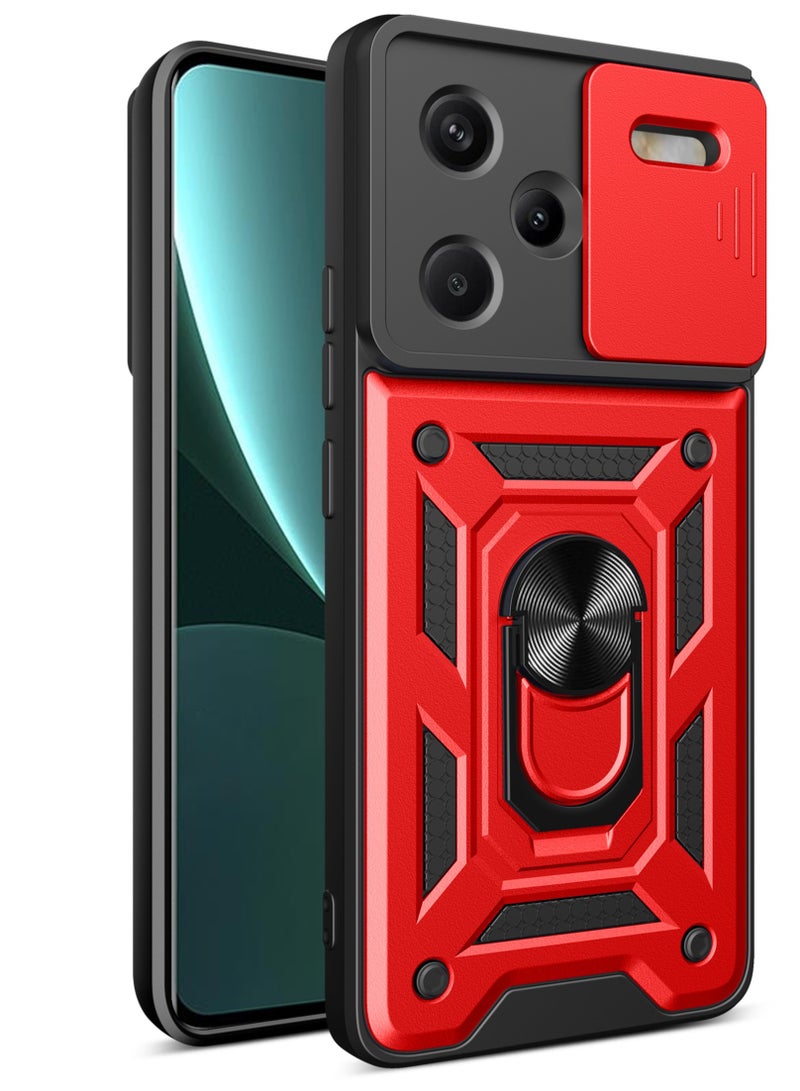 Case Cover Shockproof Windows Protective Case with Camera Protection and Metal Ring Compatible with Redmi Note 13 Pro Plus  5G (Red)