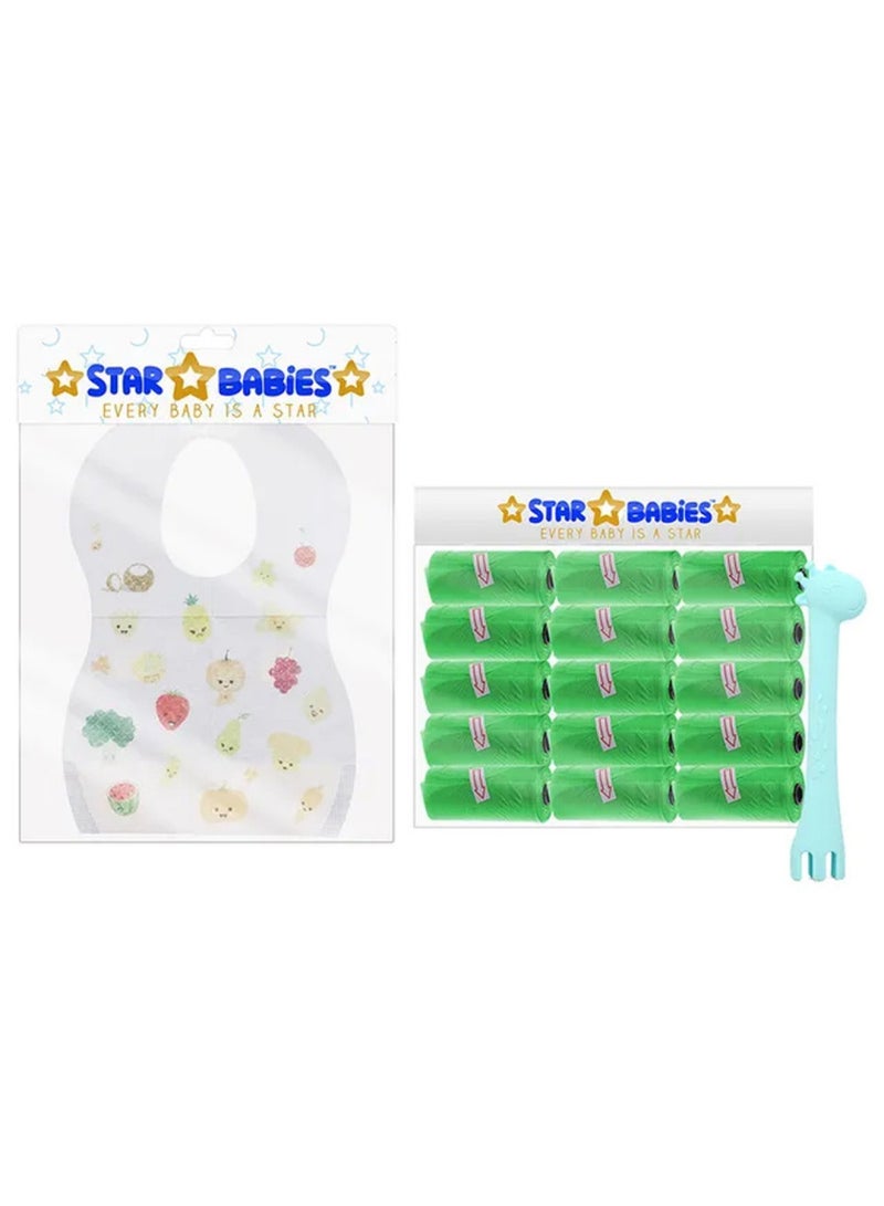 STAR BABiES Combo Scented Bag Pack Of 15 Spoon Fork Disposable Bibs 30Pcs Green - Image 1