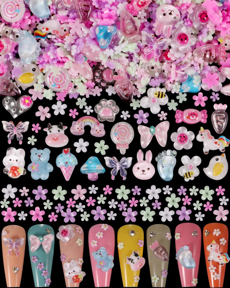 TAMHOO Pack of 250pcs Cute & Sweet 3D Nail Charms for Acrylic Nails, Perfect for Nail Art Decorations & DIY Accessories(Style C) - Image 1