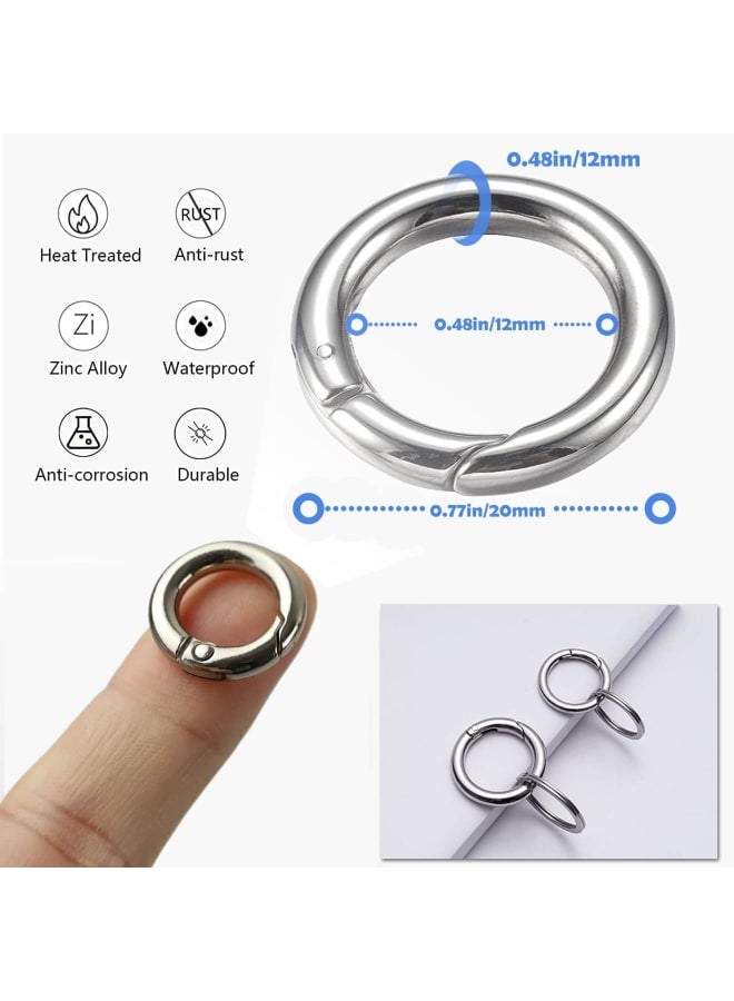 Lsquirrel Somush Spring O Rings, Spring Snap Clip Hooks Zinc Alloy Round Metal Split Rings Small Clamp Clasp Keyring Buckle for Bag Purse Handbag Strap Craft Jewelry Making 16PC - Image 3