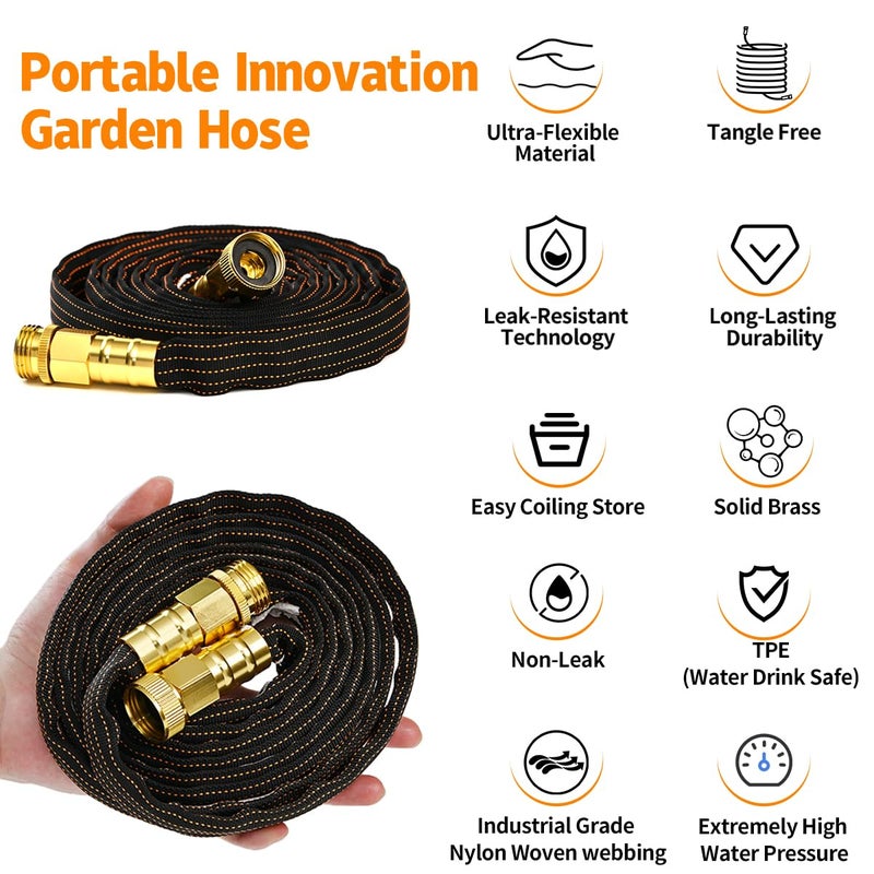 BYDA 10FT Lightweight Flexible Garden Hose,Non-Slip Handles,Non-kink Hose,Solid Brass Fitting for Boats, RV Water Hose,Marine Washdown,Lawn,Garden,Leakproof TPE Hose (GreenBlack, 10 FT) - Image 5