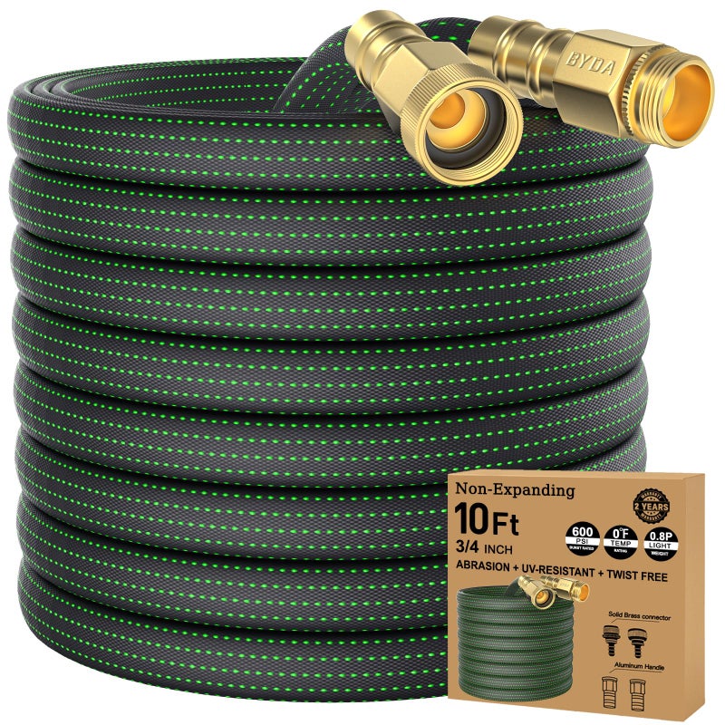 BYDA 10FT Lightweight Flexible Garden Hose,Non-Slip Handles,Non-kink Hose,Solid Brass Fitting for Boats, RV Water Hose,Marine Washdown,Lawn,Garden,Leakproof TPE Hose (GreenBlack, 10 FT) - Image 1