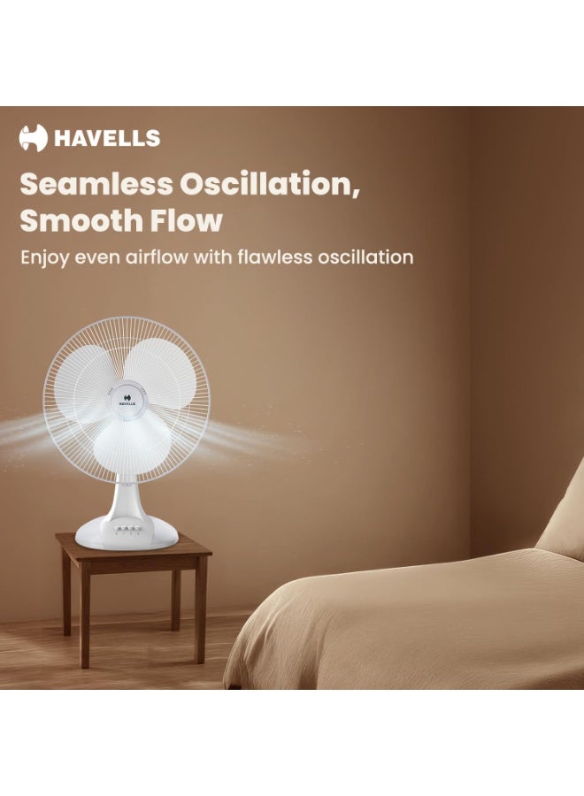 هافلز Havells Sameera 400mm Table Fan | Jerk free oscillation, 120 ribs guard, 3 Speed Settings, 1360 RPM Powerful Motor | Aerodynamically designed & balanced PP blades, 2 Year Warranty | (Pack of 1, White) - Image 3
