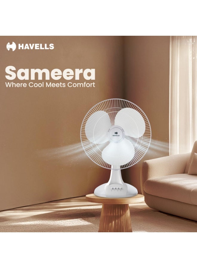 هافلز Havells Sameera 400mm Table Fan | Jerk free oscillation, 120 ribs guard, 3 Speed Settings, 1360 RPM Powerful Motor | Aerodynamically designed & balanced PP blades, 2 Year Warranty | (Pack of 1, White) - Image 4