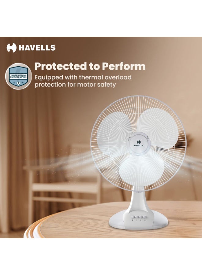 هافلز Havells Sameera 400mm Table Fan | Jerk free oscillation, 120 ribs guard, 3 Speed Settings, 1360 RPM Powerful Motor | Aerodynamically designed & balanced PP blades, 2 Year Warranty | (Pack of 1, White) - Image 5