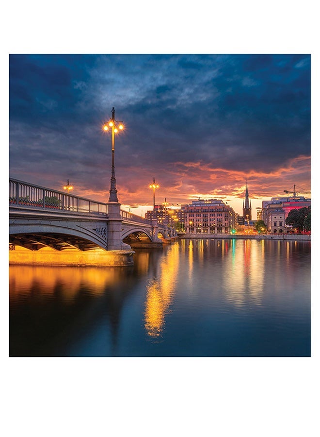 RYN Stockholm Sweden Themed Wall Art Blue/Gold/Green 30x30cm - Image 1