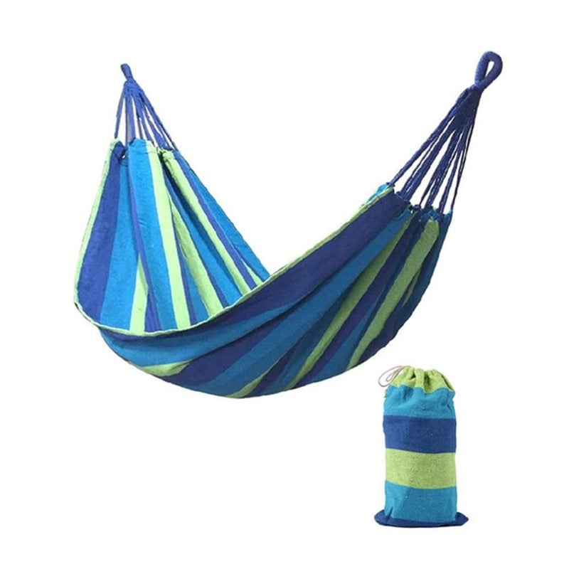 TASKHOUSE Outdoor Hammock Portable Hammock Garden Sports Home Travel Camping Swing Canvas Striped Parachute Canvas Cotton Cloth Hammock 280x80Cm Blue - Image 1