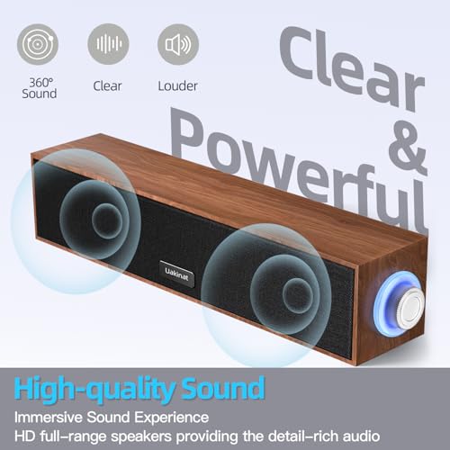 Uakinat Computer Speakers,Wooden Multimedia Digital Speaker,USB Powered 3.5mm AUX PC Speakers,Surround Sound Portable Computer Sound Bar Speaker for Desktop Laptop (Brown) - Image 2
