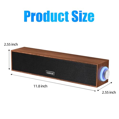 Uakinat Computer Speakers,Wooden Multimedia Digital Speaker,USB Powered 3.5mm AUX PC Speakers,Surround Sound Portable Computer Sound Bar Speaker for Desktop Laptop (Brown) - Image 3